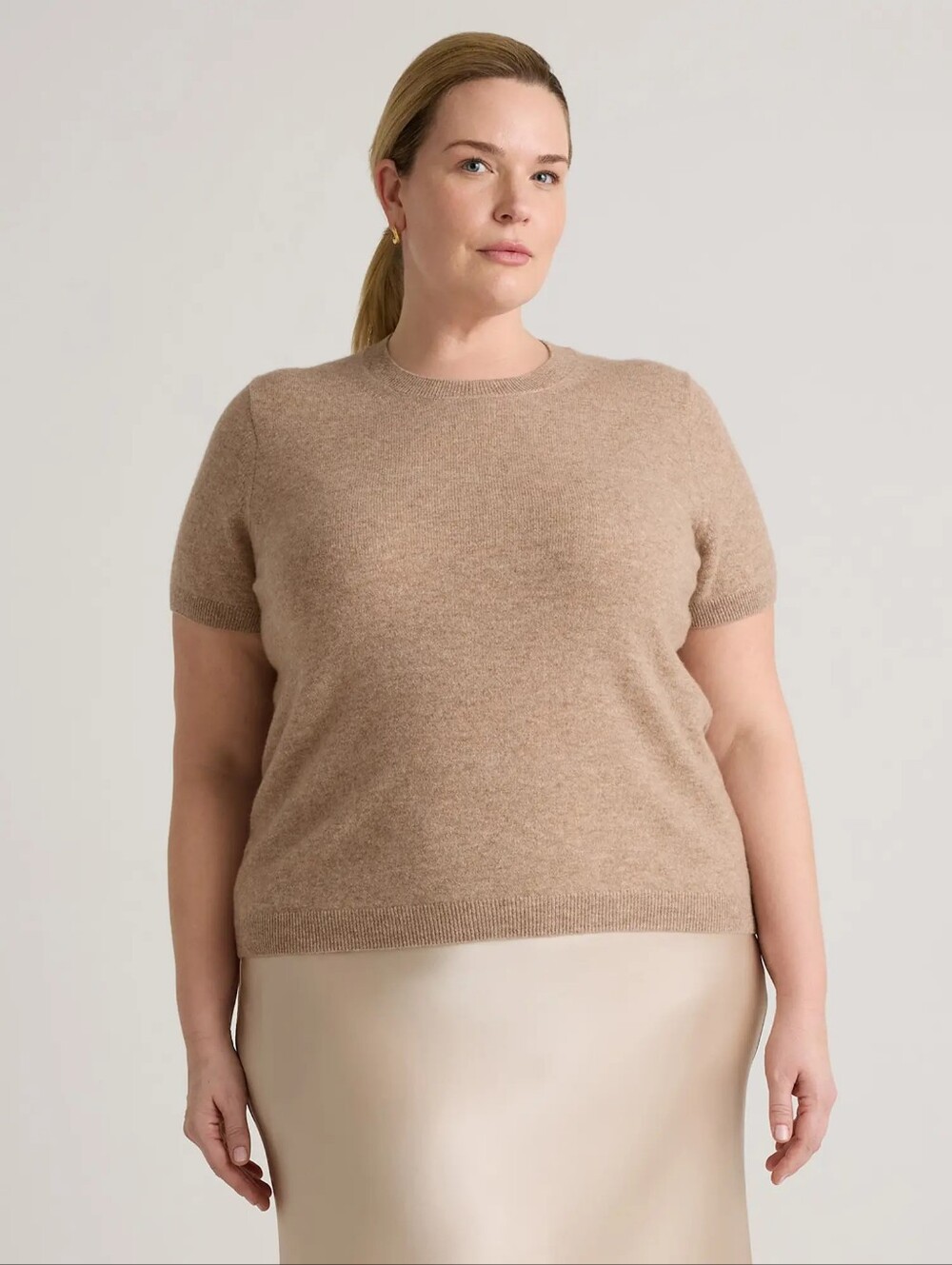 Quince Mongolian Cashmere Tee Oatmeal Short Sleeve Neutral Sweater Size 1X